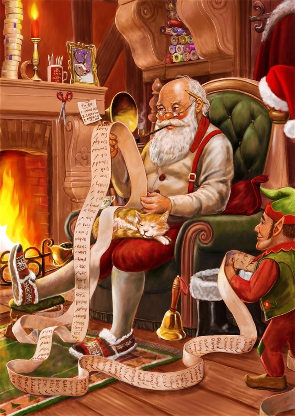 Marcel Sanat Elmas Mozaik Puzzle Tablo Noel Babanın Şömine Keyfi 43x61 cm 