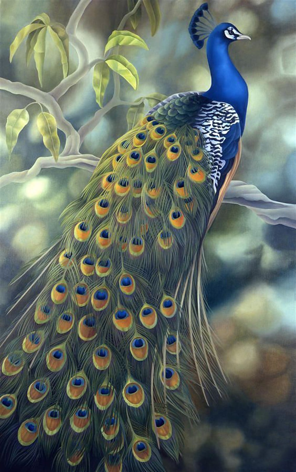 Marcel Sanat Güzel Mavi Tavuskuşu Elmas Mozaik Tablo 40x65cm