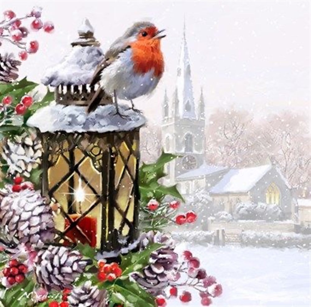 Marcel Sanat Kar Serisi Kar ve Kuş Elmas Mozaik Tablo 53x53cm