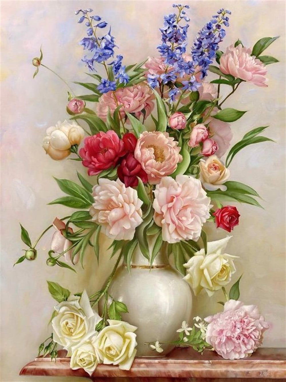 Marcel Sanat Karışık Çiçekler Potporisi Elmas Mozaik Tablo 45x60cm