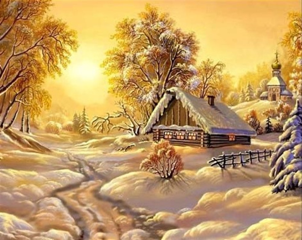 Marcel Sanat Karlı ve Güneşli Gün Elmas Mozaik Tablo 64x51cm