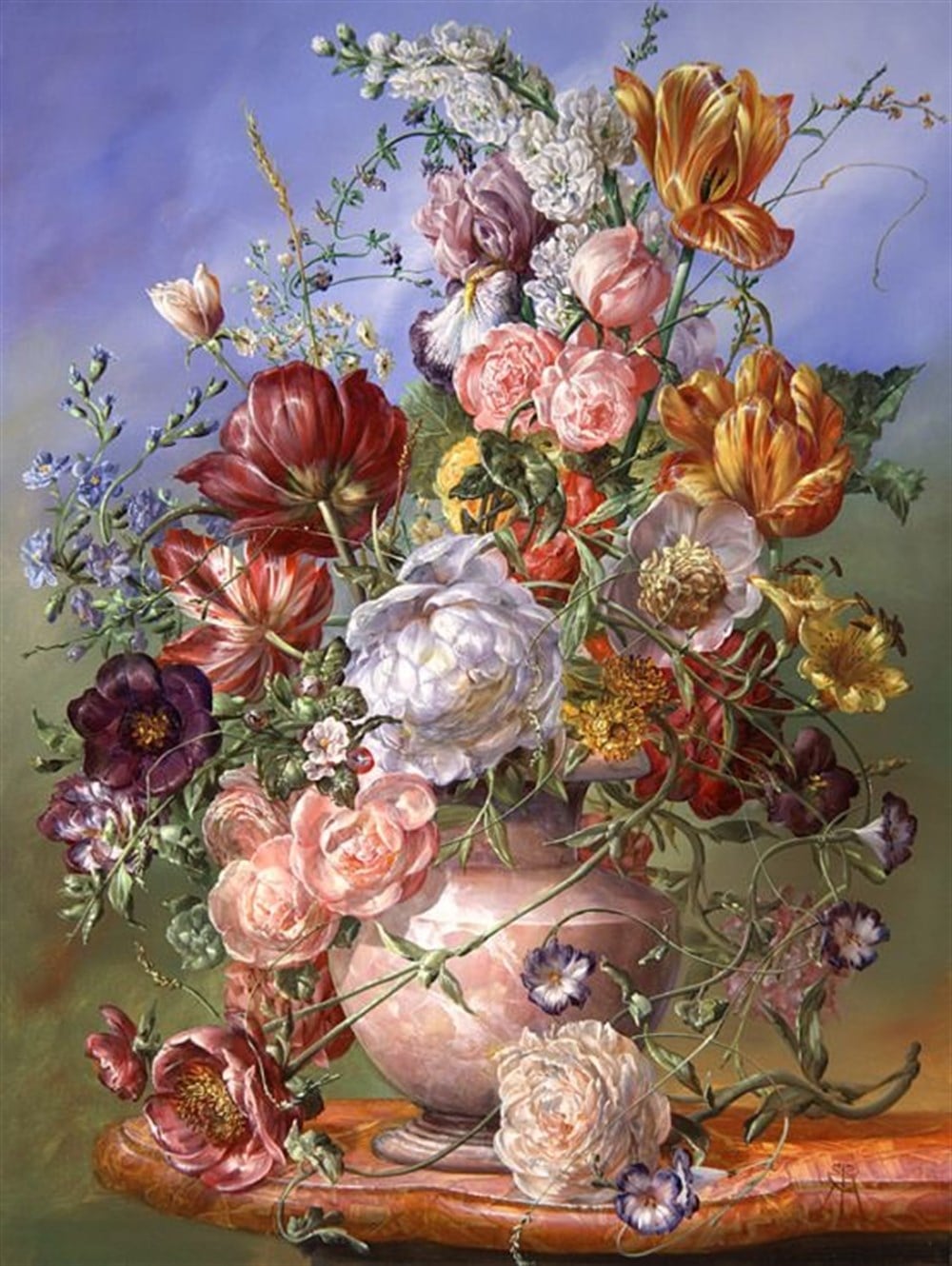 Marcel Sanat Klasik Çiçekler Elmas Mozaik Tablo 46x61cm