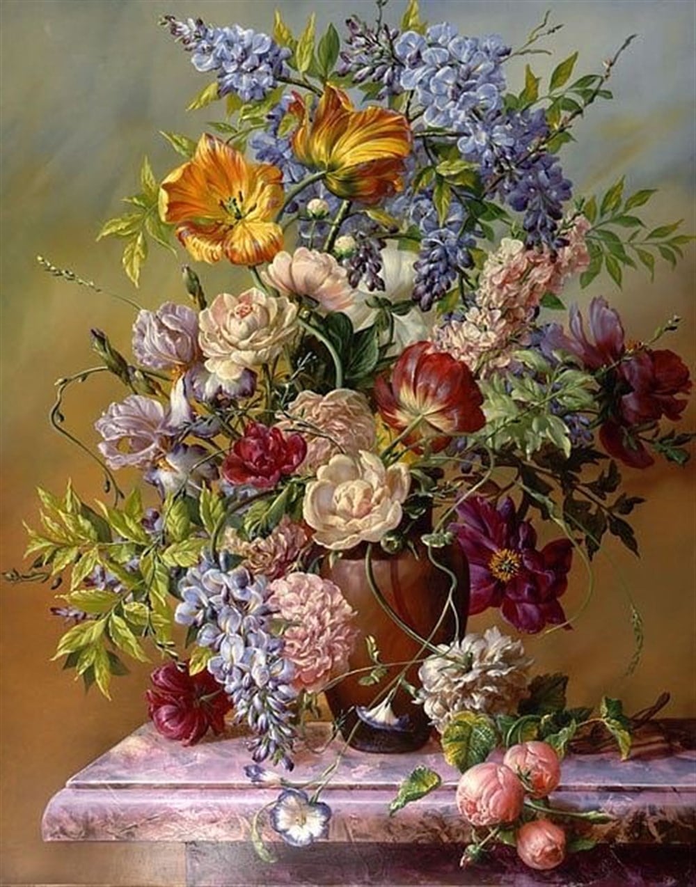 Marcel Sanat Klasik Çiçekler Elmas Mozaik Tablo 48x61cm