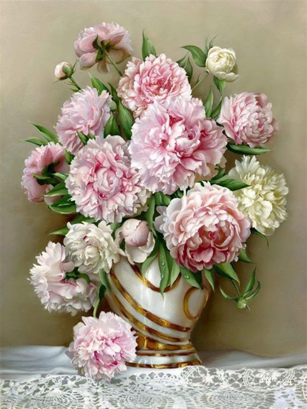 Marcel Sanat Pembe Çiçekler Elmas Mozaik Tablo 45x60cm