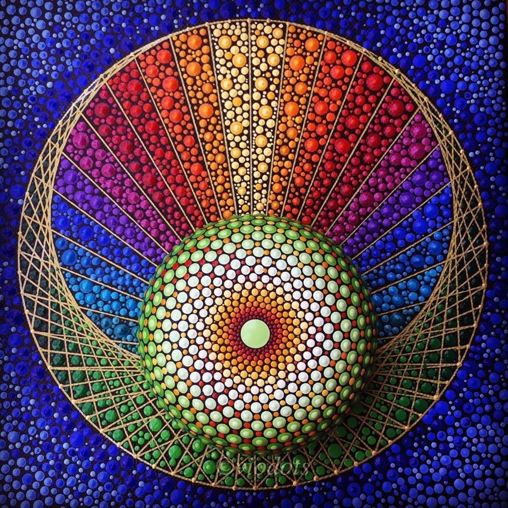 Marcel Sanat Rengarenk Mandala 71x71Yuvarlak Taş Elmas Mozaik Tablo