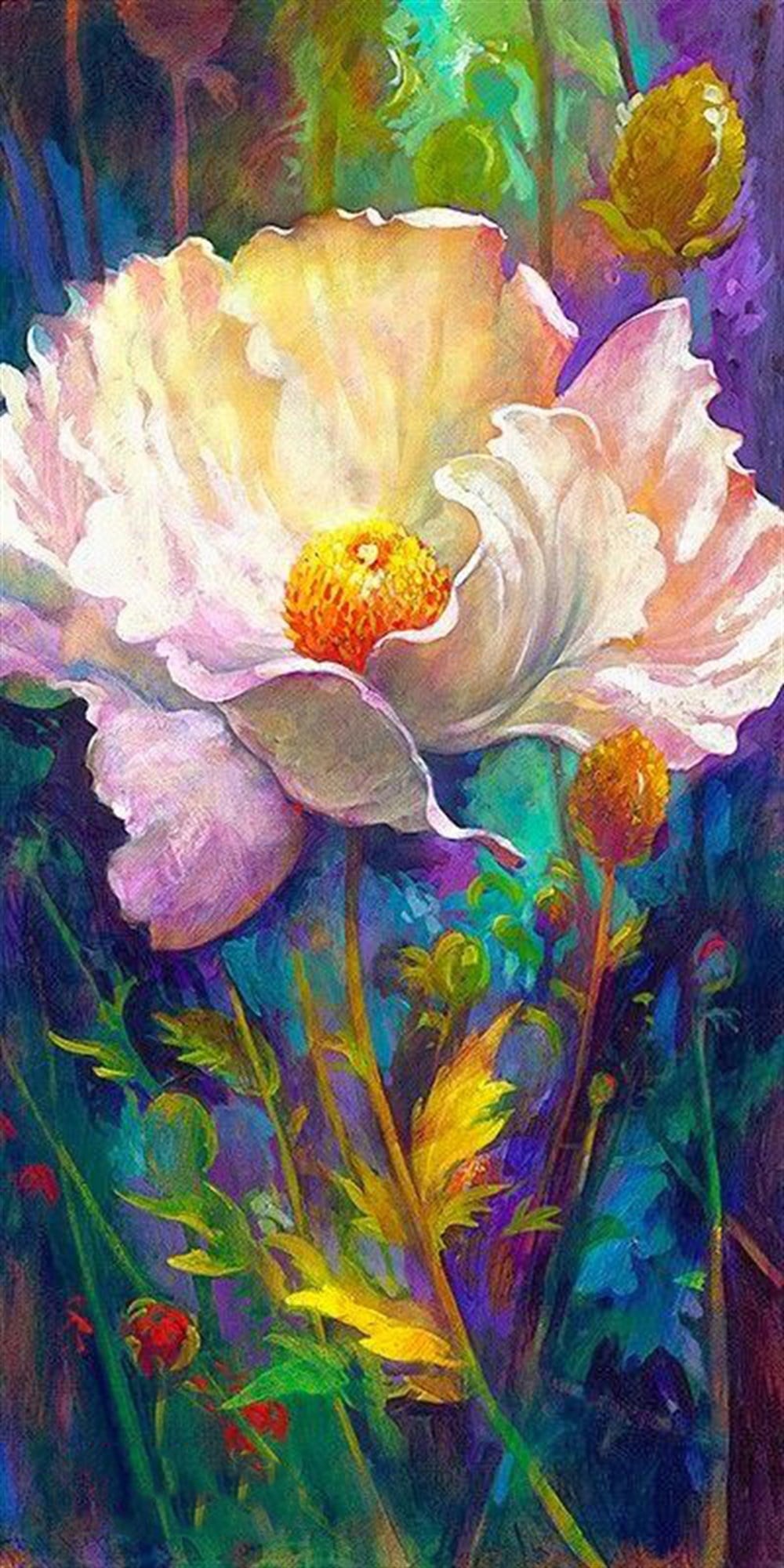 Marcel Sanat Renkli Çiçek Elmas Mozaik Tablo 30x61cm