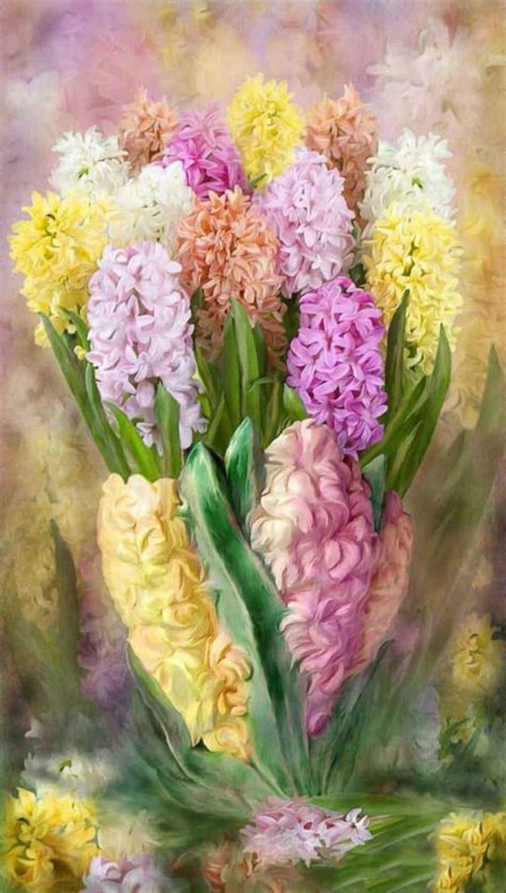 Marcel Sanat Sarı ve Pembe Renkli Sümbüller Potporisi Elmas Mozaik Tablo 38x69cm