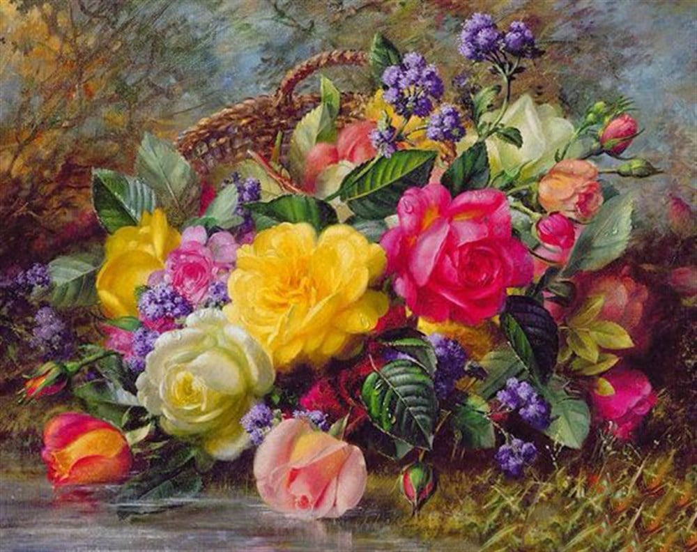 Marcel Sanat Sepette Renkli Gül Potporisi Elmas Mozaik Tablo 69x56cm