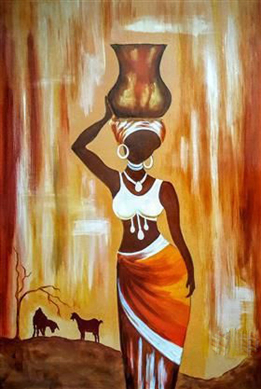 Marcel Sanat Testi Tutan Afrikalı Kadın Elmas Mozaik Tablo 40x60cm