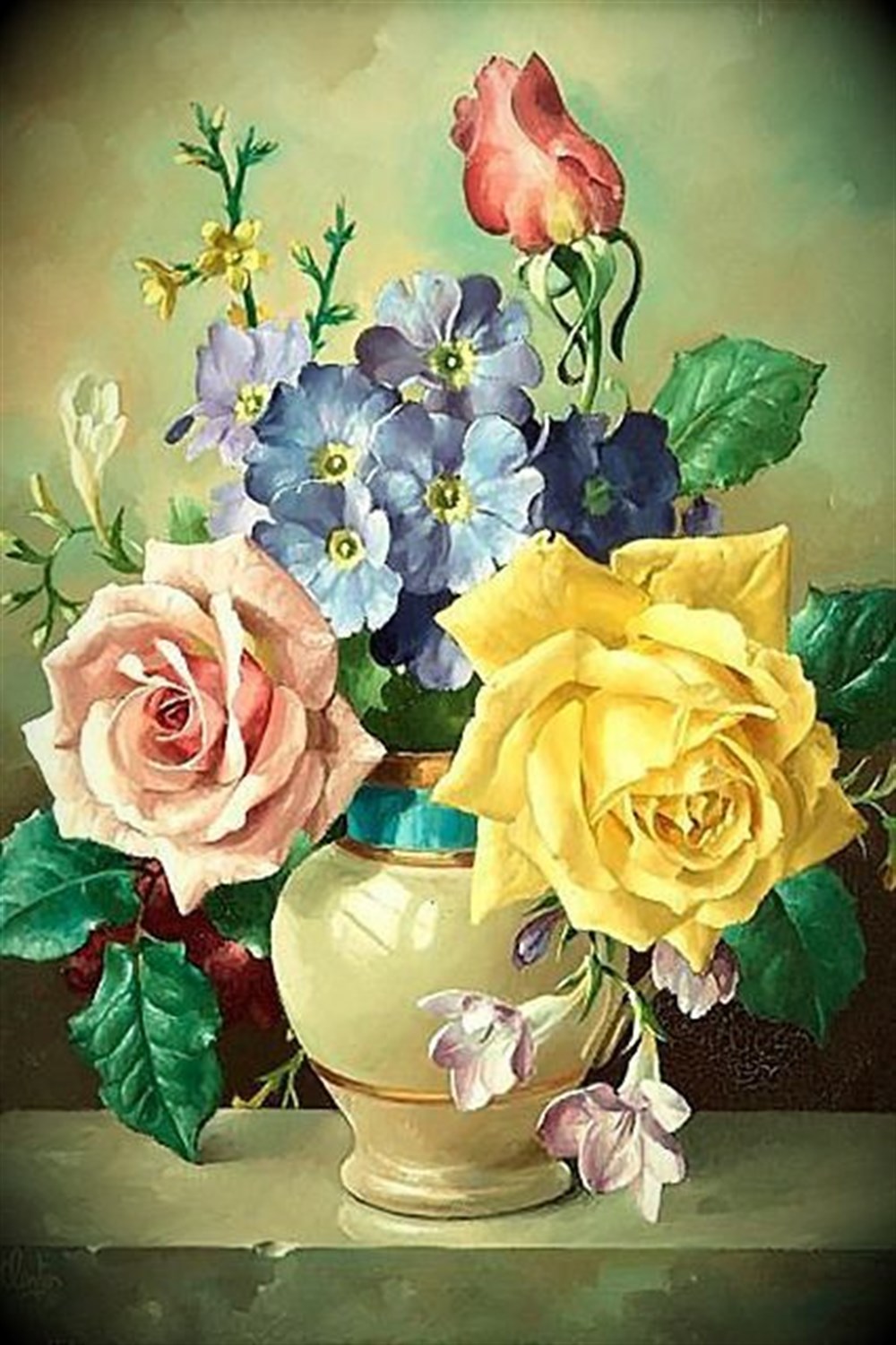 Marcel Sanat Vazodaki Renkli Güller Elmas Mozaik Tablo 40x60cm