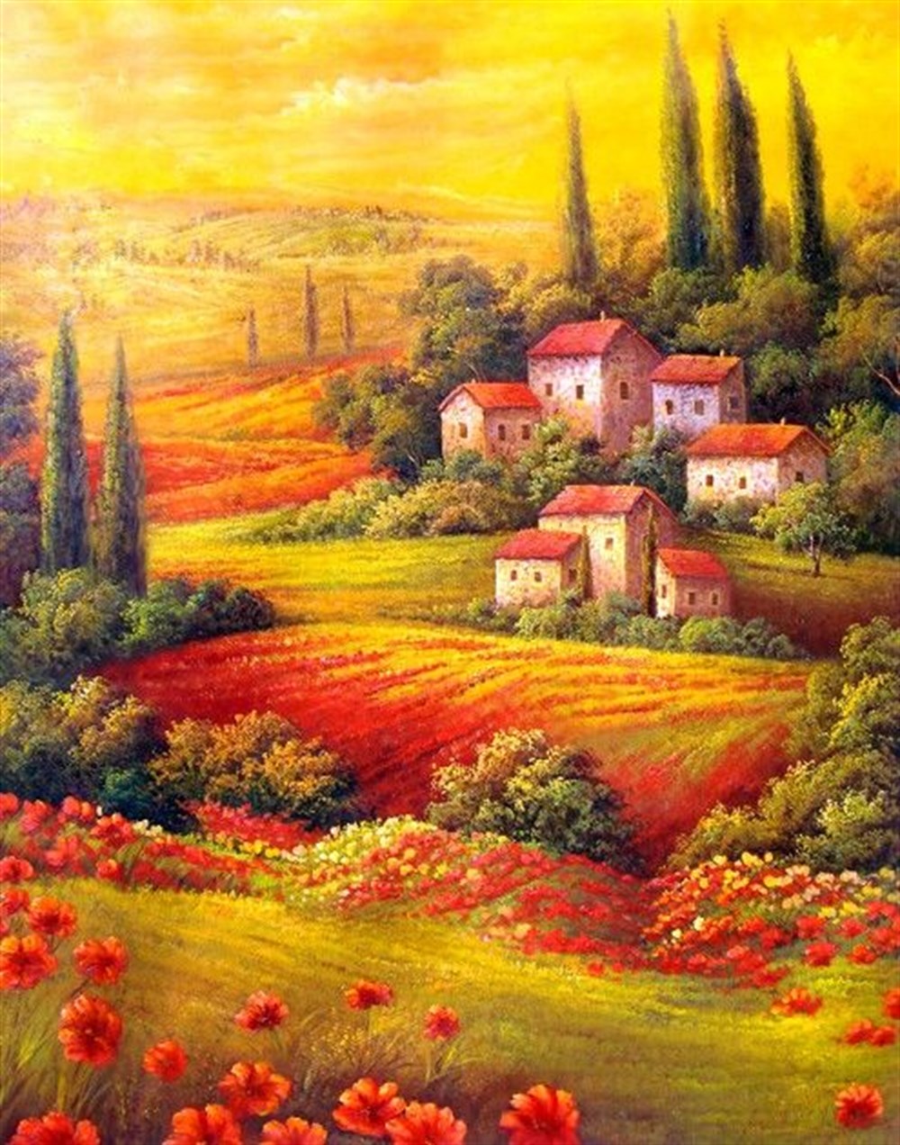Marcel Sanat'ın Gelincik Köyünde Akşamüstü Tablosu 45x55cm 