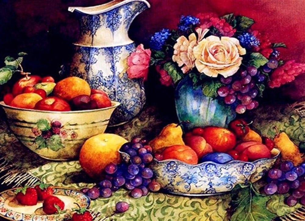 MAVİ ÇİNİ TABAKTA MEYVELER