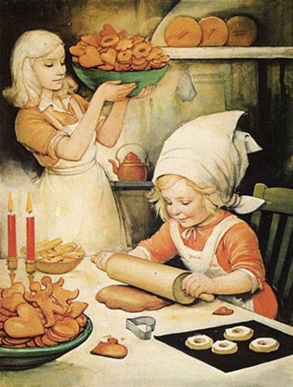 Minik Şef ve Annesi Mutfakta Elmas Mozaik Tablo 43x58cm