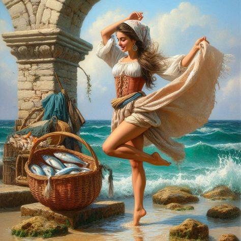 MODERNMarcel Sanat Elmas Mozaik Tablo & Diamond Painting TurkeyM20177009Balıkçı Kız 55x55cm-Marcel Sanat Elmas Mozaik Tablo