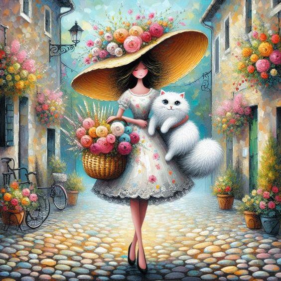 MODERNMarcel Sanat Elmas Mozaik Tablo & Diamond Painting TurkeyM20176770Kedi Ve Kız 50x50cm-Marcel Sanat Elmas Mozaik Tablo