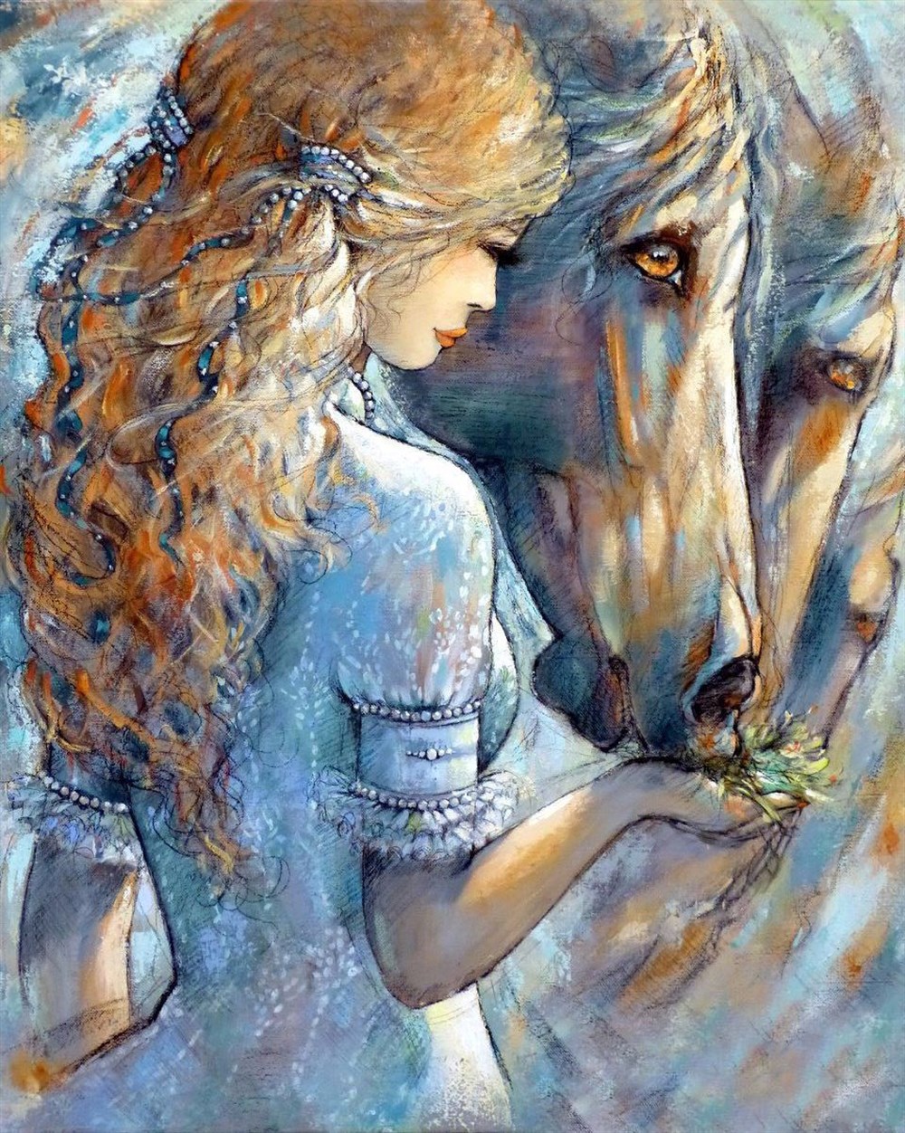 MODERNMarcel Sanat Elmas Mozaik Tablo & Diamond Painting TurkeyM20176045Atları Besleyen Kadın Marcel Sanat Elmas Mozaik Tablo 64X79cm