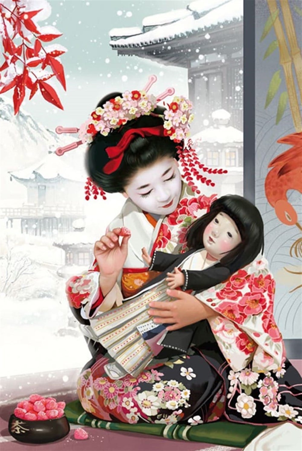 MODERNMarcel Sanat Elmas Mozaik Tablo & Diamond Painting TurkeyM20174337Japon Anne Ve Bebeği Marcel Sanat Elmas Mozaik Tablo46x66cm