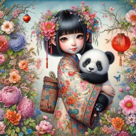 MODERNMarcel Sanat Elmas Mozaik Tablo & Diamond Painting TurkeyM20177008Japon Kız V Pandası 50x50cm-Marcel Sanat Elmas Mozaik Tablo