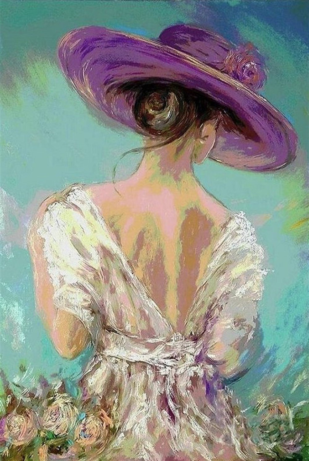 MODERNMarcel Sanat Elmas Mozaik Tablo & Diamond Painting TurkeyM20176471Mor Şapkalı Zarif Kadın Marcel Sanat Elmas Mozaik Tablo 38X58cm