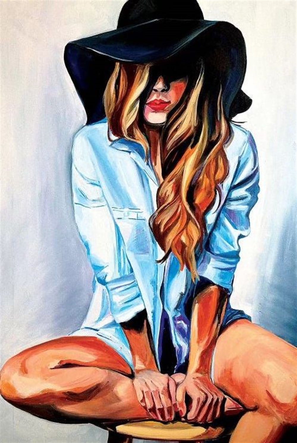 MODERNMarcel Sanat Elmas Mozaik Tablo & Diamond Painting TurkeyM20176556Sandalyedeki Siyah Şapkalı Kadın Marcel Sanat Elmas Mozaik Tablo 43x64cm