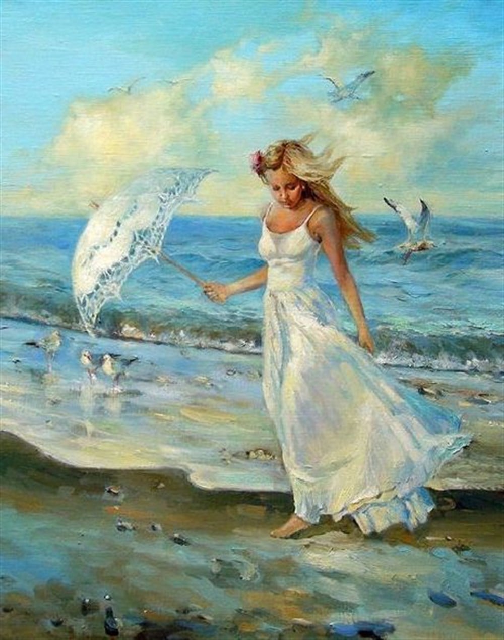 MODERNMarcel Sanat Elmas Mozaik Tablo & Diamond Painting TurkeyM20176228Beyaz Şemsiyeli Kadın Marcel Sanat Elmas Mozaik Tablo 41X51cm