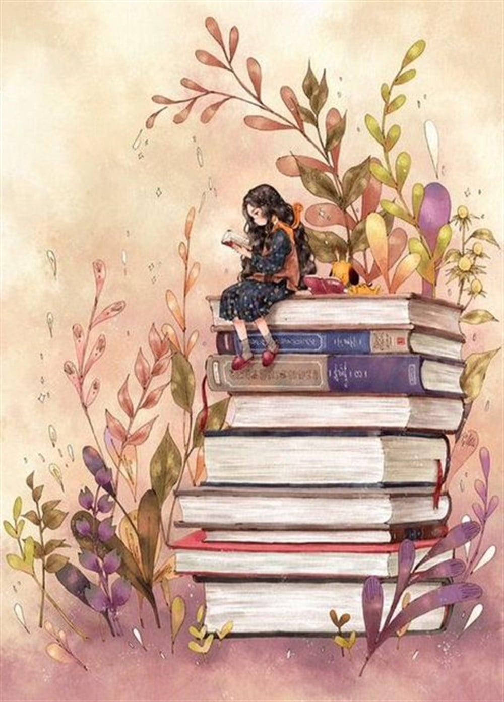 MODERNMarcel Sanat Elmas Mozaik Tablo & Diamond Painting TurkeyM20174407Kitapların Üzeride Oturan Kız Marcel Sanat Elmas Mozaik Tablo 56X79cm