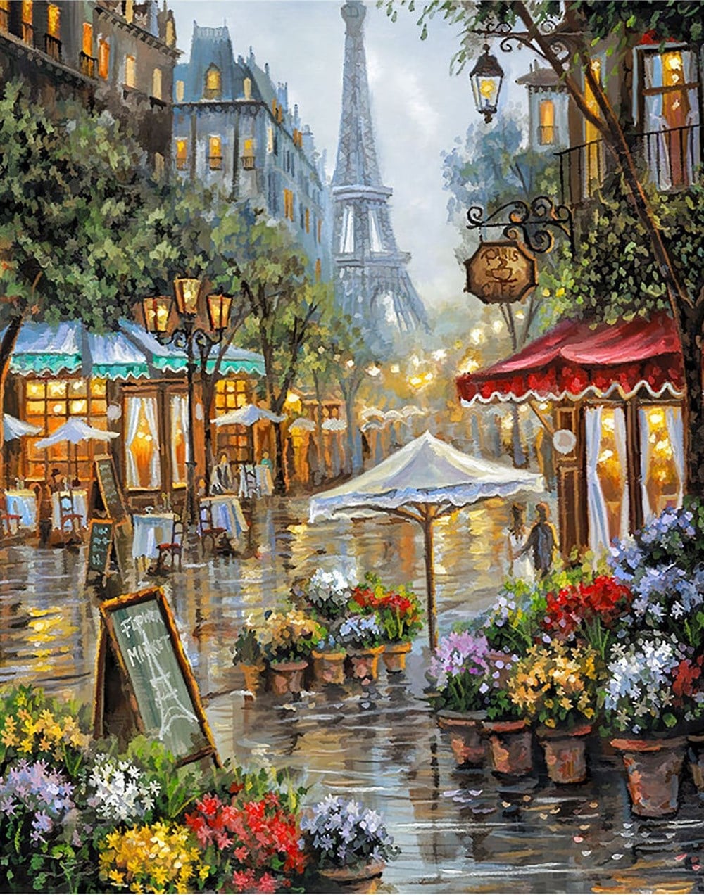 MODERNMarcel Sanat Elmas Mozaik Tablo & Diamond Painting TurkeyM20174247Pariste Çiçekli Sokak Marcel Sanat Elmas Mozaik Tablo 56X71cm