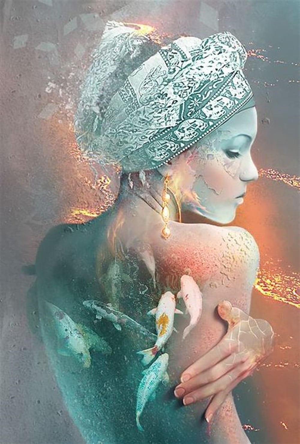 MODERNMarcel Sanat Elmas Mozaik Tablo & Diamond Painting TurkeyM20176437Kadın Ve Balıklar Marcel Sanat Elmas Mozaik Tablo 46x66cm