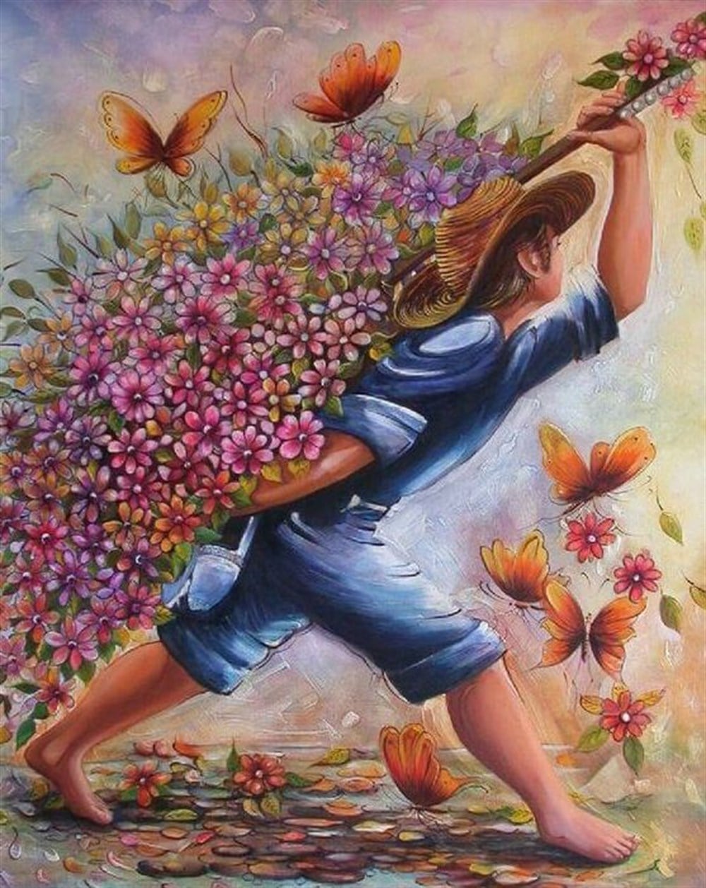 MODERNMarcel Sanat Elmas Mozaik Tablo & Diamond Painting TurkeyM20176071Çiçek Taşıyan Çocuk Marcel Sanat Elmas Mozaik Tablo 71X89 cm