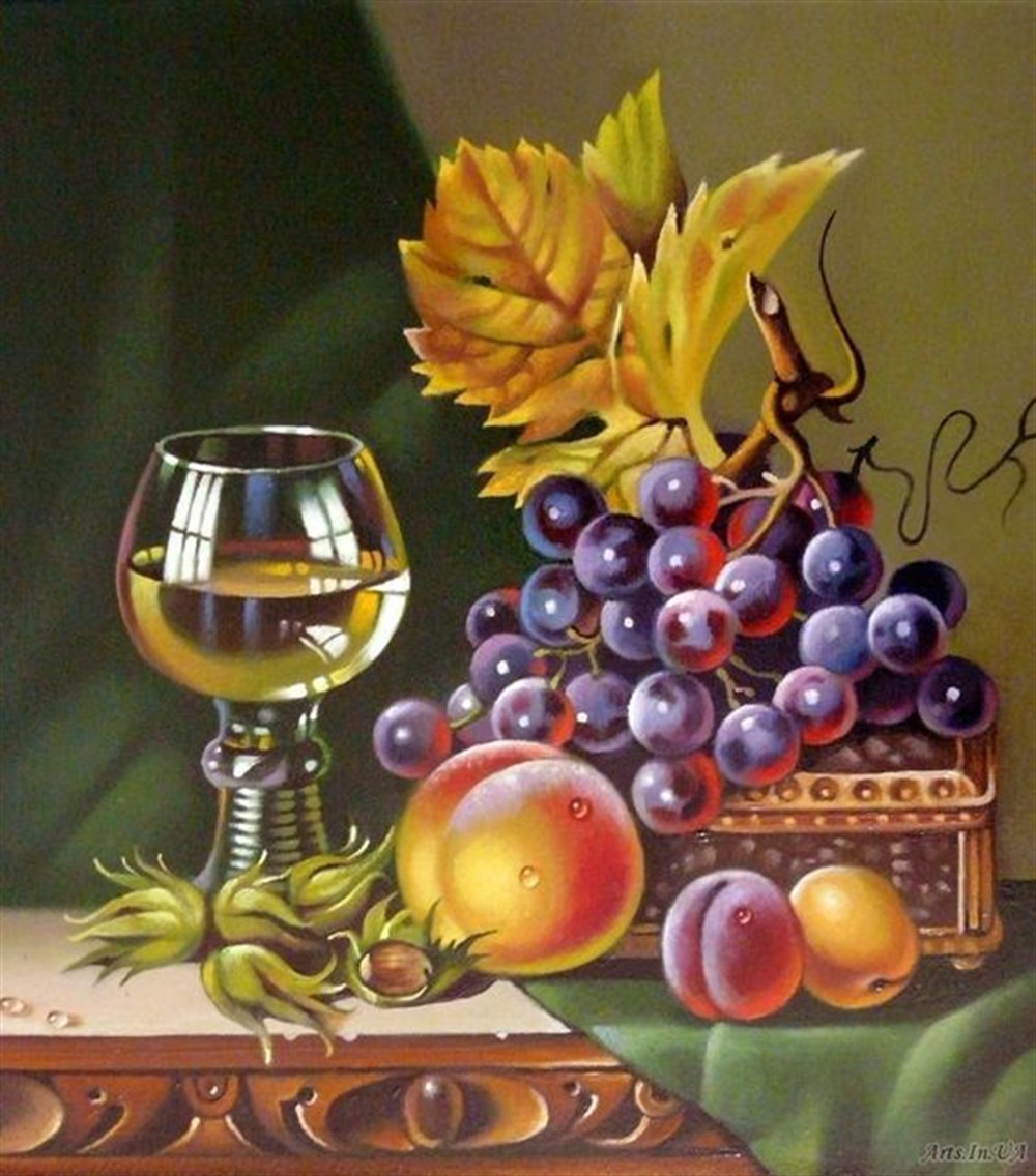 MUTFAKMarcel Sanat Elmas Mozaik Tablo & Diamond Painting TurkeyM20173502Beyaz Şarap Ve Üzüm Marcel Sanat Elmas Mozaik Tablo 46x53cm