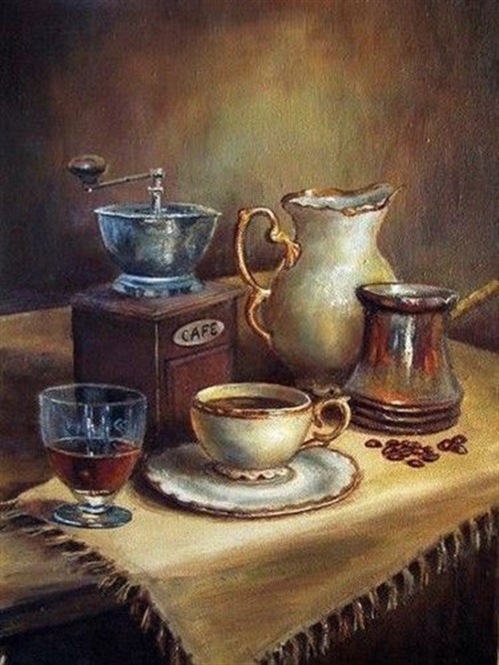 MUTFAKMarcel Sanat Elmas Mozaik Tablo & Diamond Painting TurkeyM20174403Eski Kahve Takımı Marcel Sanat Elmas Mozaik Tablo 53X69cm
