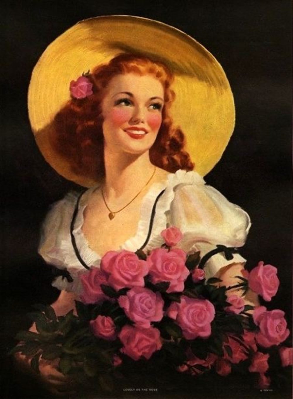 Pembe Gülleri Toplayan Güzel Marcel Kristal Tablo 40x55cm