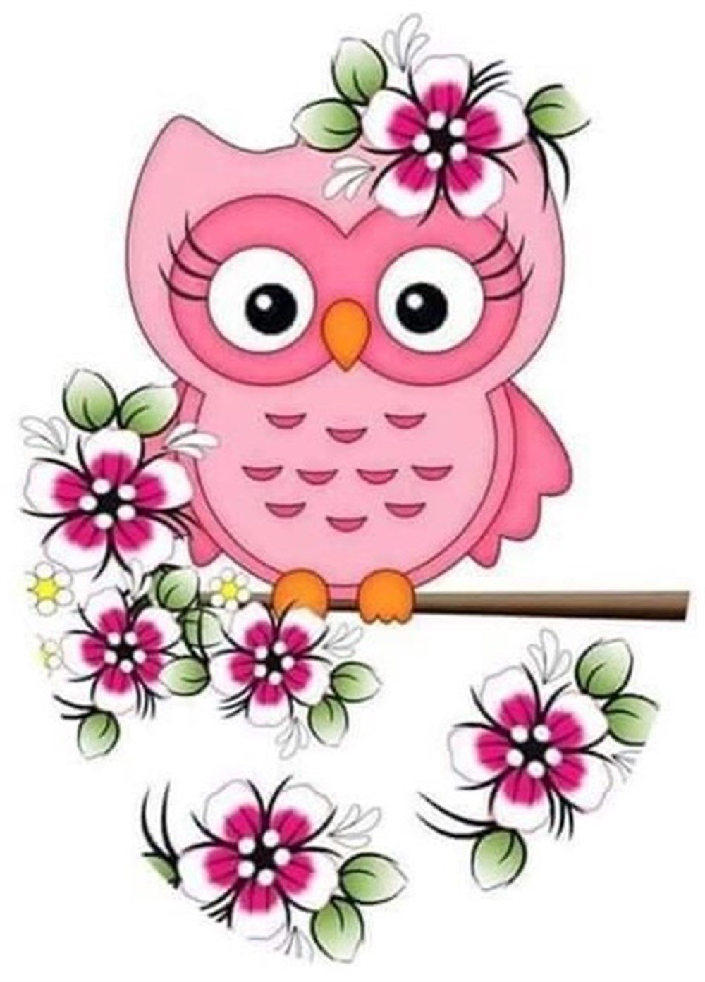 Pembe Sevimli Baykuş Kolay Model Elmas Mozaik Tablo 20x28cm