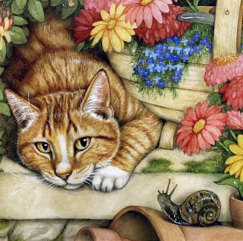 Sarı Kedicik Elmas Mozaik Tablo 40x40cm