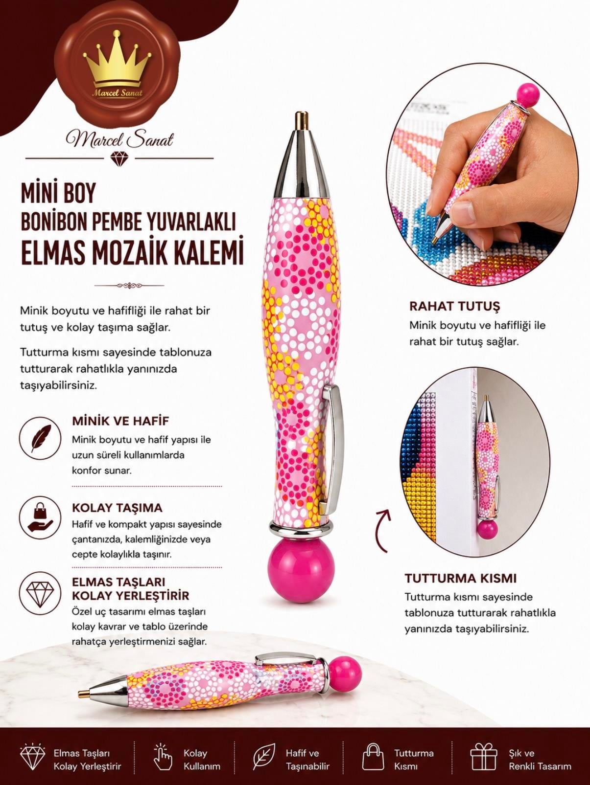Sarı Pembe Çiçek Puantiyeli Taş Tutma Kalemi Aksesuar | Marcel SanatAKSESUARMarcel Sanat Elmas Mozaik Tablo & Diamond Painting TurkeyM2017BNBNKLMPMBMARCEL Mini Boy Bonibon Pembe Yuvarlaklı Elmas Mozaik Kalemi