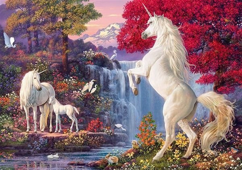 Sihirli Ormandaki Unicorn Ailesi Elmas Mozaik Tablo 70x50cm