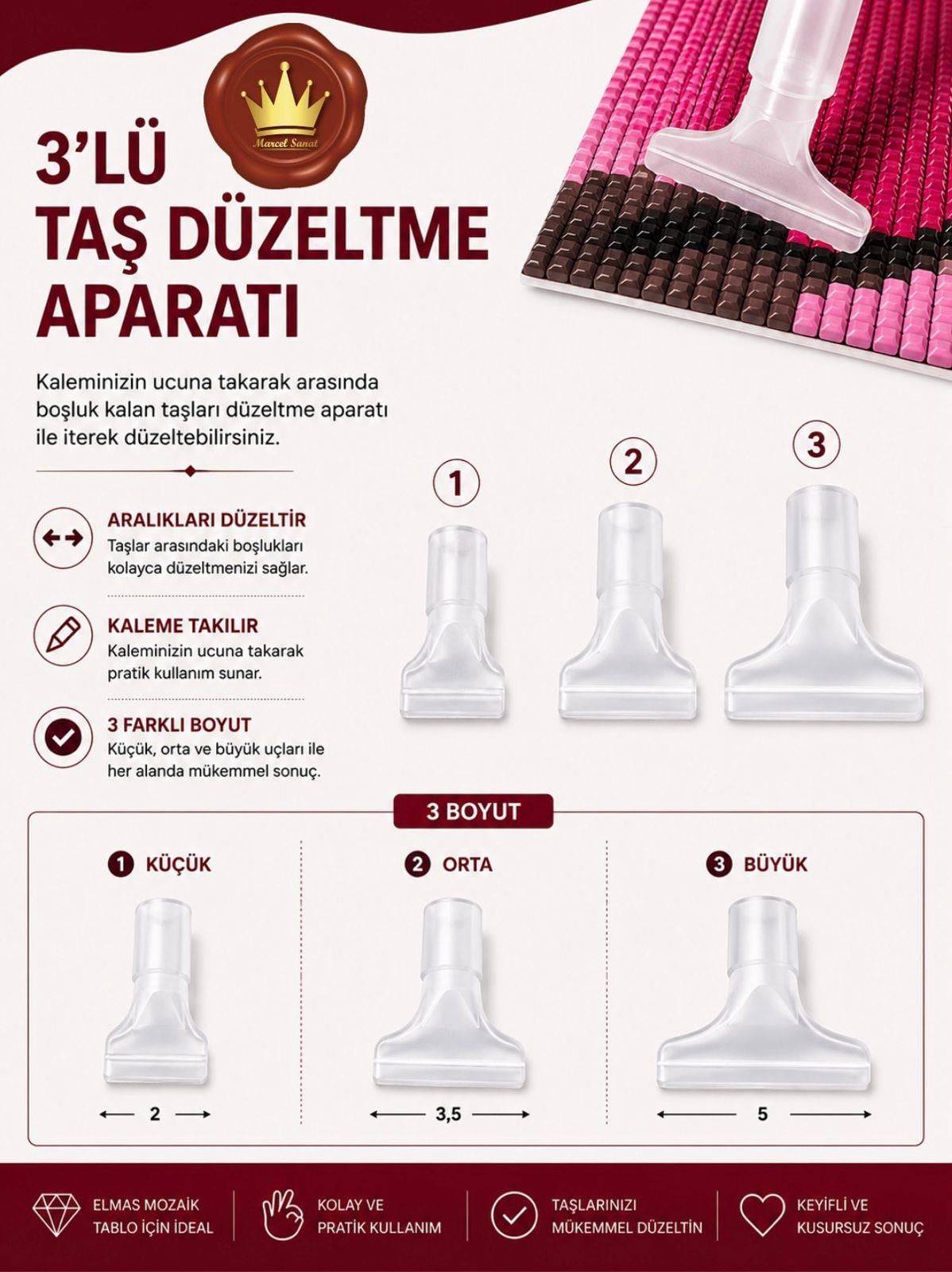 Taş Düzeltme Aparatı 3'lü Set Aksesuar | Marcel SanatKÜÇÜK Marcel Sanat Elmas Mozaik Tablo & Diamond Painting TurkeyM2017DK32Taş Düzeltme Aparatı 3''lü