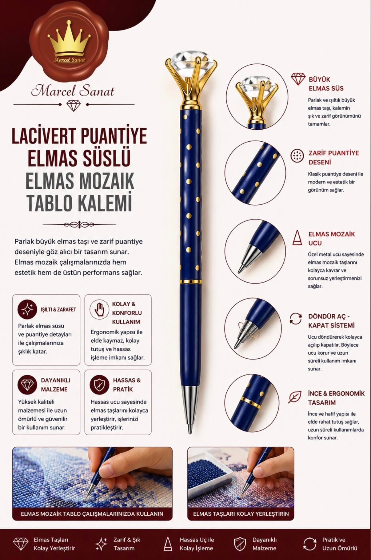 Tektaşlı Taş Tutma Kalemi Aksesuar | Marcel SanatAKSESUARMarcel Sanat Elmas Mozaik Tablo & Diamond Painting TurkeyM2017LCVRTPSSLMARCEL Lacivert Puantiyeli ve Tektaş Süslü Taş Tutma Kalemi 