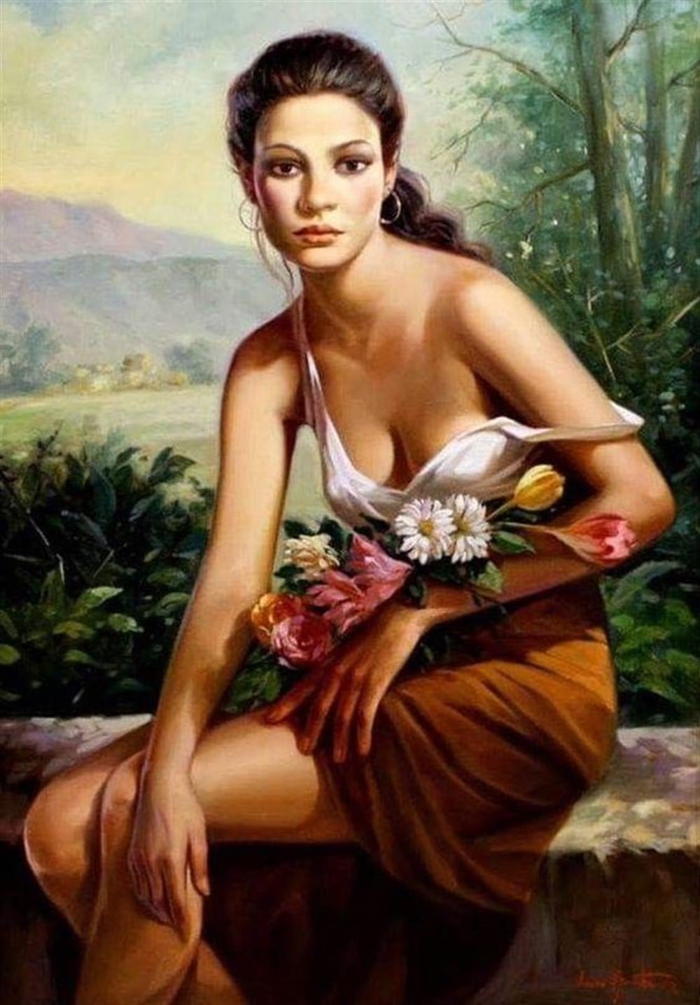 VİNTAGEMarcel Sanat Elmas Mozaik Tablo & Diamond Painting TurkeyM20174109Kucağında Çiçek Tutan Kadın Marcel Sanat Elmas Mozaik Tablo 36x51cm