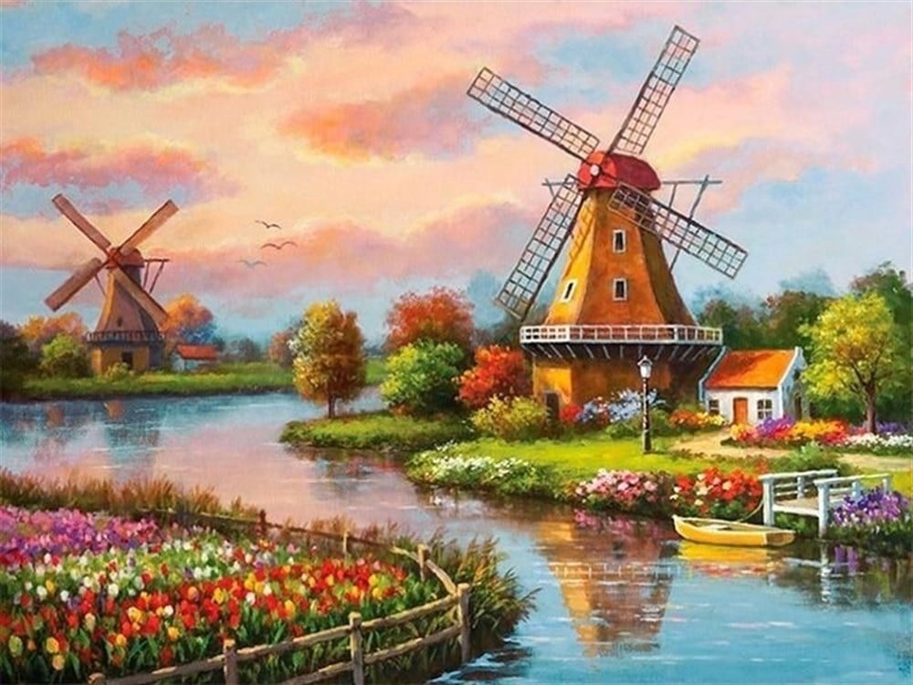 Yel Değirmeni Elmas Mozaik Tablo 70x50cm