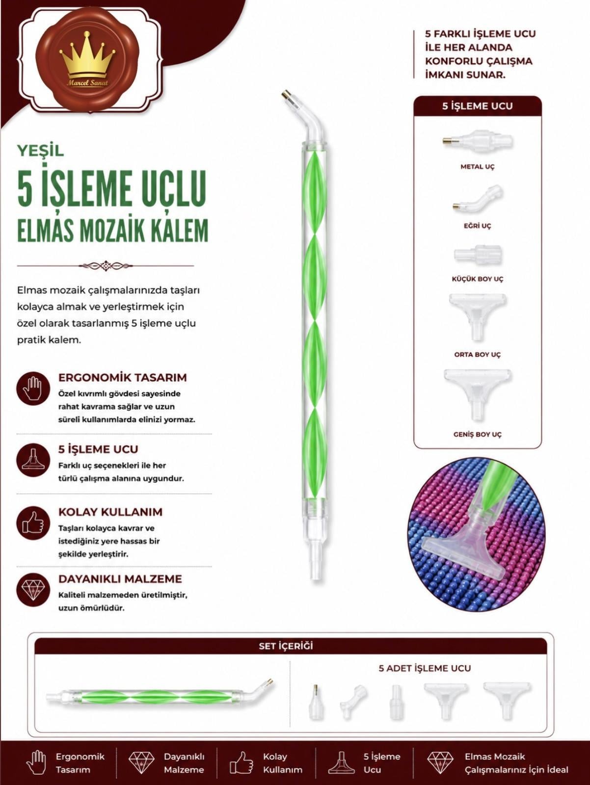 Yeşil Taş Tutma Kalemi Elmas Mozaik Tablo | Marcel SanatAKSESUARMarcel Sanat Elmas Mozaik Tablo & Diamond Painting Turkeym2017YŞLKLM(T)MARCEL Yeşil İşleme Uçlu Elmas Mozaik Kalemi