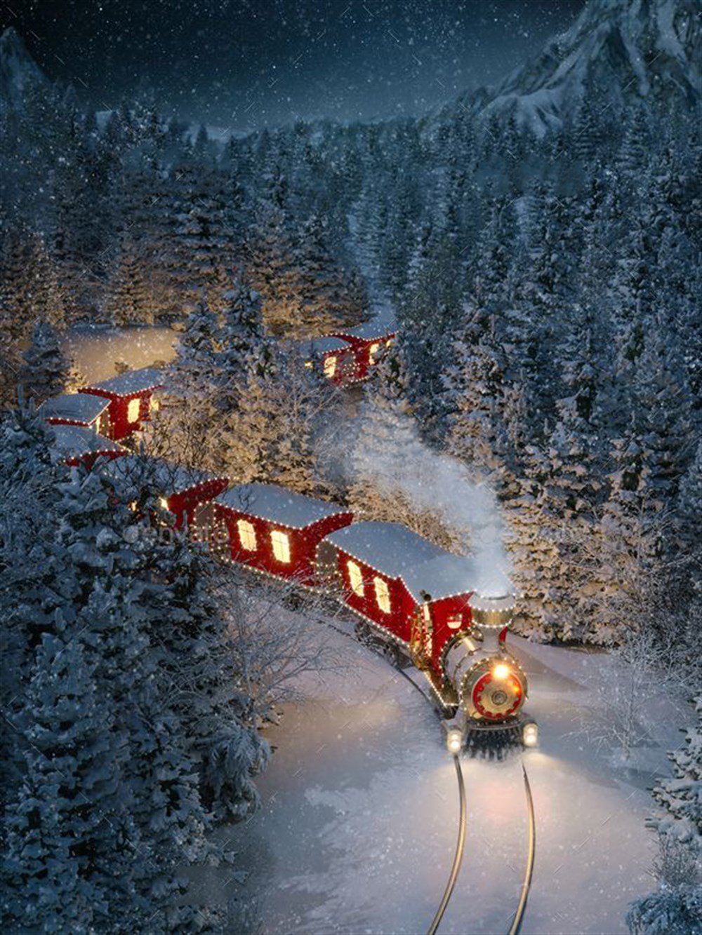 Yılbaşı Treni Elmas Mozaik Tablo 43x58cm