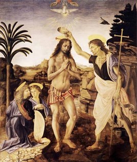 Leonardo Da Vinci İsa'nın Vaftiz Edilmesi Elmas Mozaik Tablo 53x64cm
