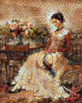 MODERNMarcel Sanat Elmas Mozaik Tablo & Diamond Painting TurkeyM20176319Masadaki Mozaik Kadın Marcel Sanat Elmas Mozaik Tablo 46x56cm