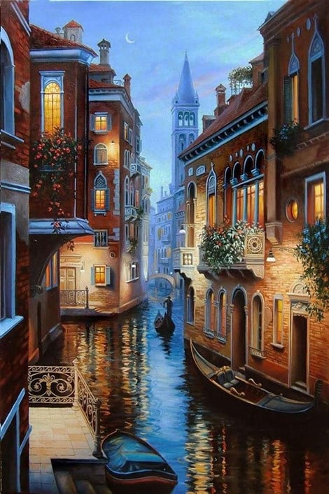 Venedik ve Gece Elmas Mozaik Tablo 41x61cm