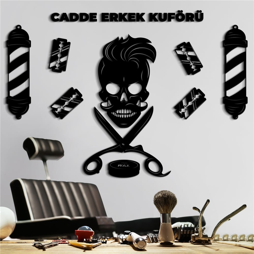 Berber Shop Kurukafa Kişiye Özel Erkek Kuaför Dekor Set