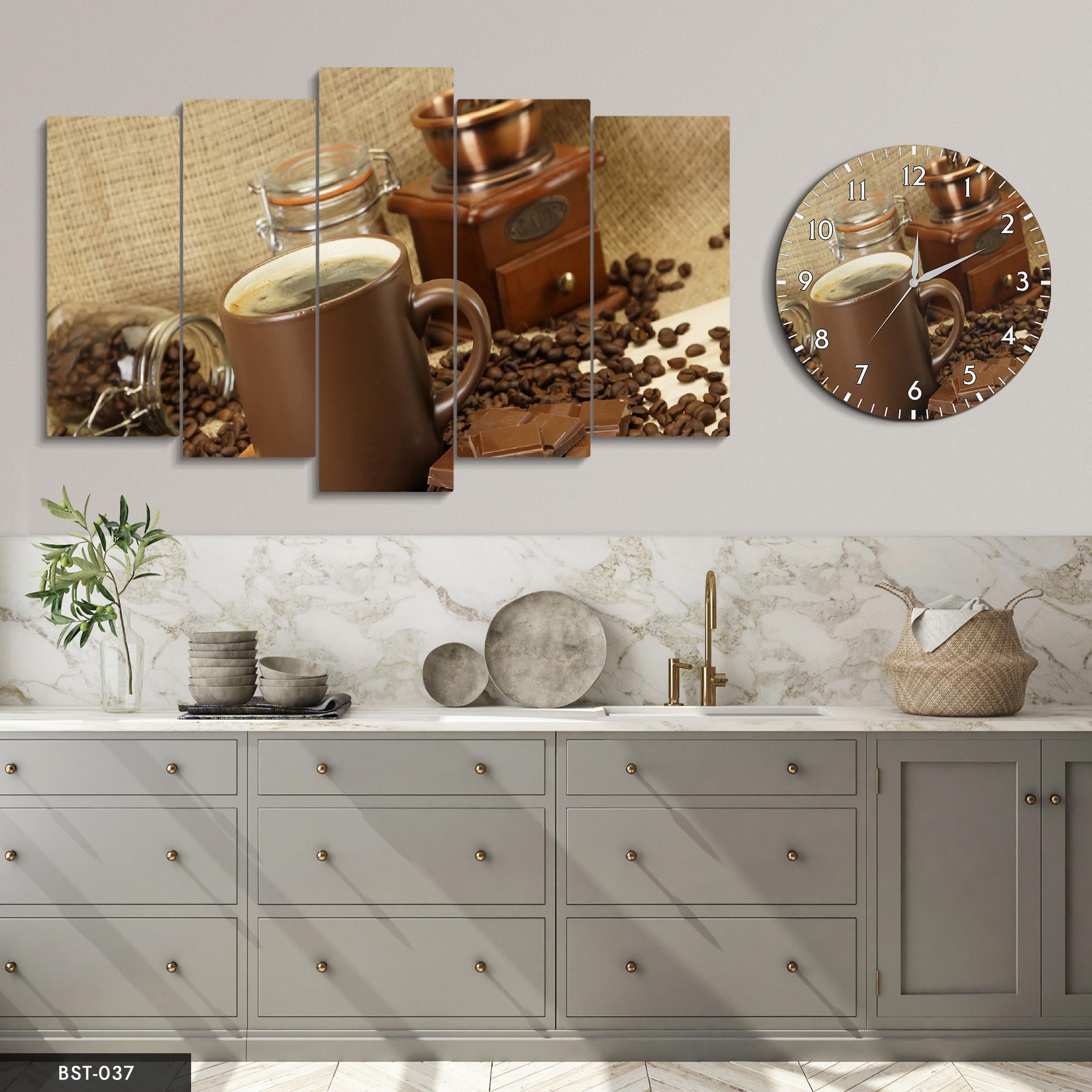 Bi Kahve MDF Tablo Saatli Set