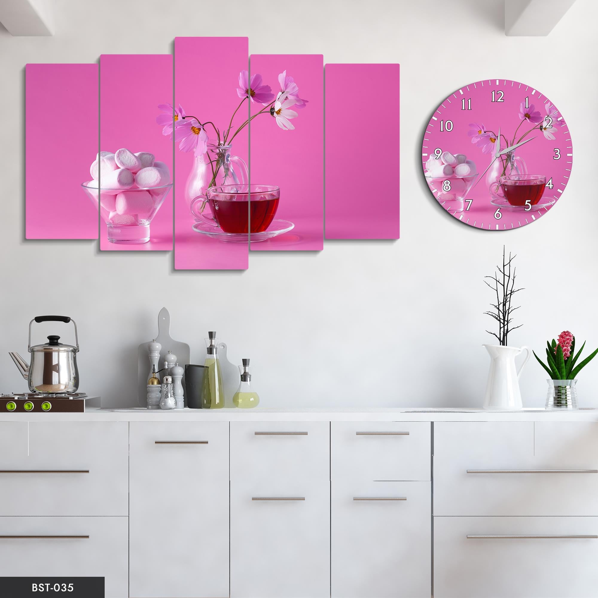 Çay Vakti MDF Tablo Saatli Set