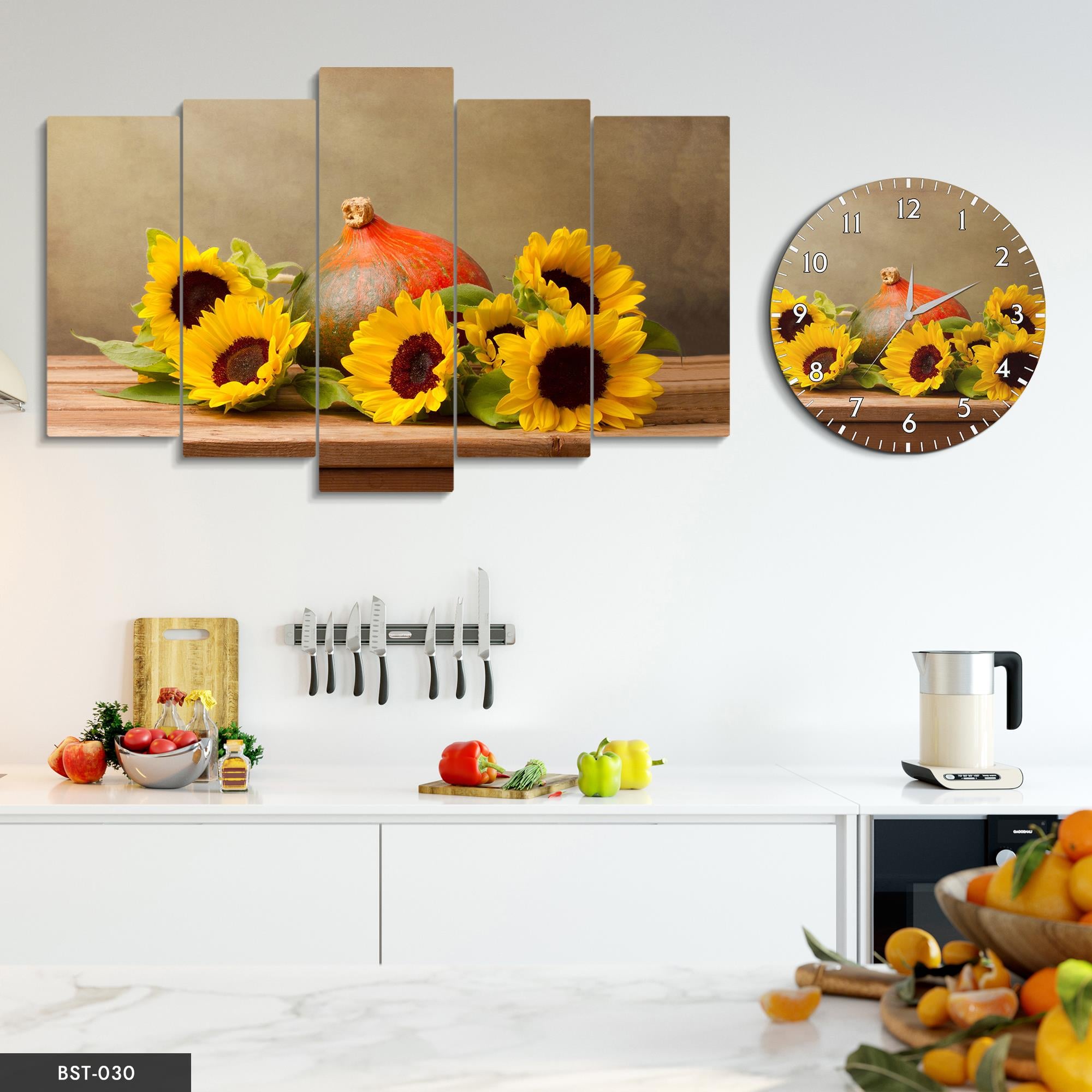 Çiçekler MDF Tablo Saatli Set