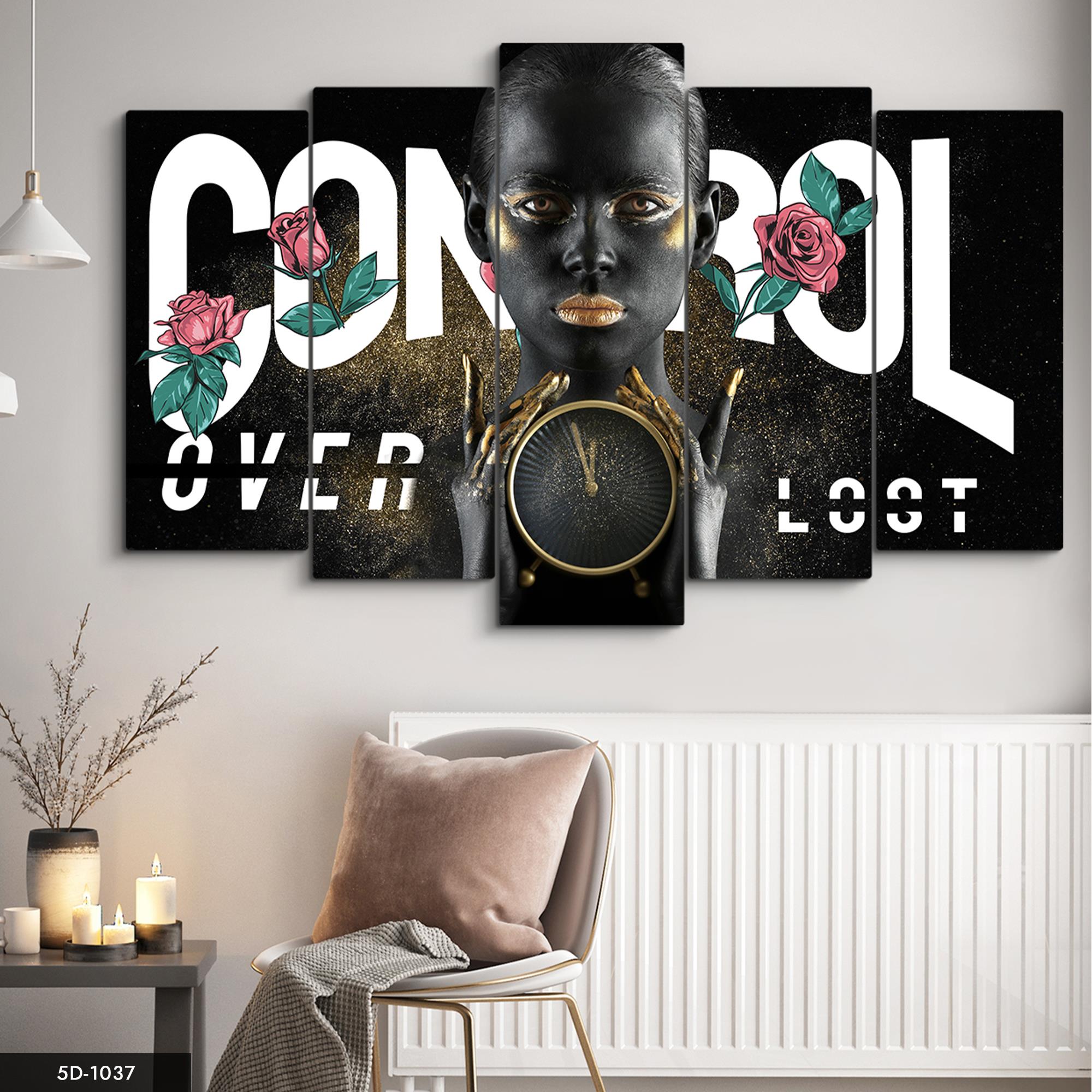 Control Modern Siyahi Kadın  5 Parçalı Mdf Tablo
